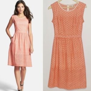 Rebecca Minkoff Shelly Coral Eyelet Fit & Flare Dress Cotton Lined Sleeveless 2